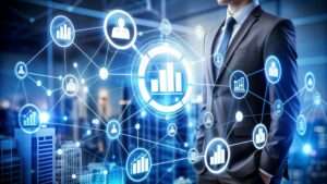 businessman with digital interface data growth