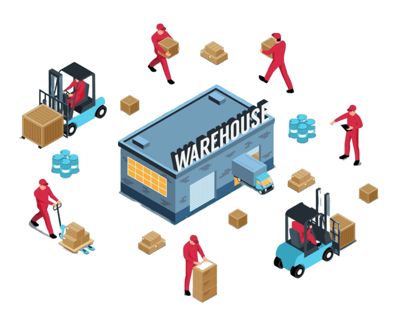 work warehouse isometric flowchart from stacking storage delivery cargo transport illustration